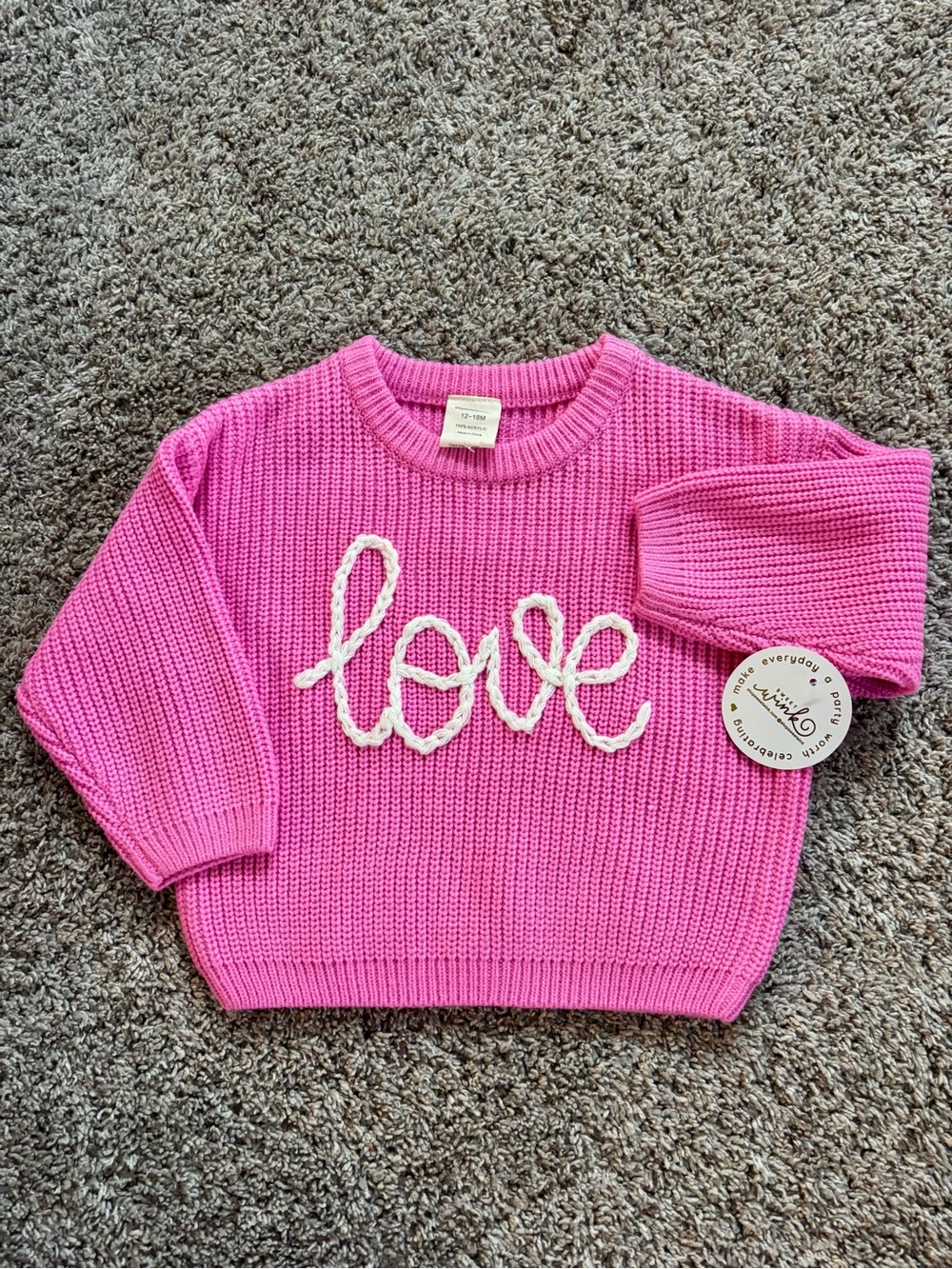 NWT Sweet Wink Pink Love Valentine's Day Chunky Knit Sweater 12-18M